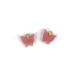 Vintage Alloy Acrylic Charm, for DIY Hoop Earing Accessories, Butterfly Shape, Golden, Pink, 14x12mm(PALLOY-TAC0021-01D)