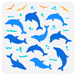 PET Hollow Out Drawing Painting Stencils, for DIY Scrapbook, Photo Album, Dolphin Pattern, 30x30cm(DIY-WH0391-0157)