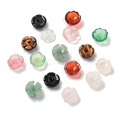 Natural & Synthetic Gemstone Bead Caps, Flower, Mixed Color, 9.5~10x4~5.5mm, Hole: 1.6mm(G-A100-02)