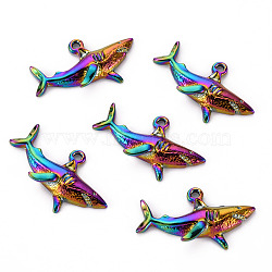 Alloy Pendants, Cadmium Free & Nickel Free & Lead Free, Shark, Rainbow Color, 19x32x5mm, Hole: 1.8mm(PALLOY-S180-082-NR)