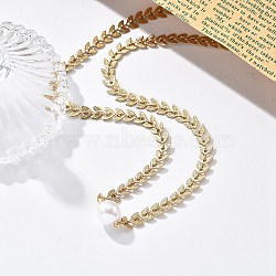 White Plastic Pearl Round Bead Pendant Necklaces, Ion Plating(IP) 304 Stainless Steel Cobs Chain Necklaces for Women, Real 18K Gold Plated, 16.77 inch(42.6cm)(NJEW-P320-24G)