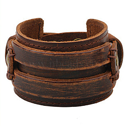 Cowhide Cord Wide Cord Bracelets, with Alloy Findings, Brown, 230x45mm(BJEW-P0001-11A)