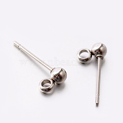 304 Stainless Steel Post Stud Earring Findings, with Loop, Stainless Steel Color, 6x3mm, Hole: 1.8mm, Pin: 0.8mm(STAS-E074-24)