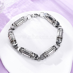 201 Stainless Steel Column Link Chain Bracelets, with 304 Stainless Steel Clasps, Stainless Steel Color, 9-1/4 inch(23.5cm)(BJEW-B078-150P)