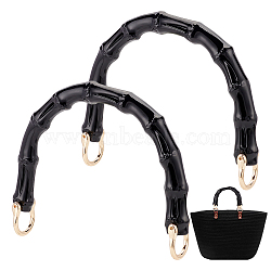 Arch Plastic Imitation Bamboo Shank Bag Handles, with Alloy Shackle Clasp, Black, 11.4x15.8x1.55cm, Hole: 4mm(DIY-WH0430-527A)