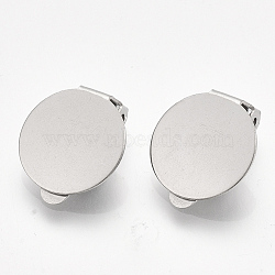 304 Stainless Steel Clip-on Earring Findings, with Round Flat Pad, Flat Round, Stainless Steel Color, Tray: 14mm, 18x14x6.5mm, Hole: 3mm(X-STAS-T045-33D-P)