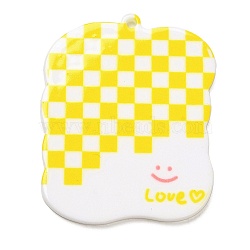 Acrylic Pendants, Checkerboard with Rectangle, Yellow, 44x36x2mm, Hole: 1.8mm(MACR-M028-05C)