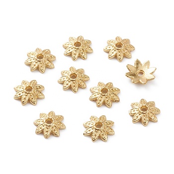 Alloy Bead Caps, Long-Lasting Plated, Multi-Petal Flower, Real 18K Gold Plated, 8x2mm, Hole: 1.2mm