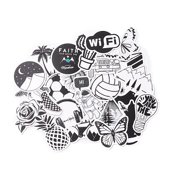 Mix Pattern Cartoon Stickers, Vinyl Waterproof Decals, for Water Bottles Laptop Phone Skateboard Decoration, Black & White, 4.2x3.2x0.02cm, 50pcs/bag