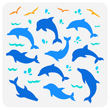 PET Hollow Out Drawing Painting Stencils, for DIY Scrapbook, Photo Album, Dolphin Pattern, 30x30cm