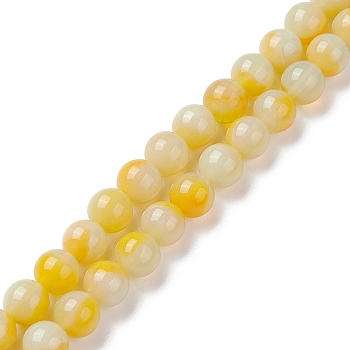 Handmade Lampwork Beads Strands, Round, Yellow, 8mm, Hole: 1mm, about 48pcs/strand, 14.17''(36cm)