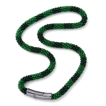 Glass Crochet Beaded Necklace, Fashion Nepal Necklace with Alloy Magnetic Clasps, Green, 17.87 inch(45.4cm)