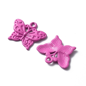 Baking Painted Alloy Pendants, Butterfly Charm, Hot Pink, 16.5x20x2mm, Hole: 1.5mm