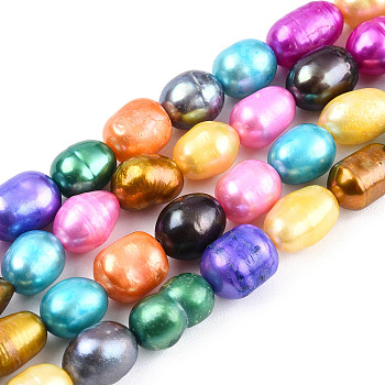 Dyed Natural Cultured Freshwater Pearl Beads, Rice, Mixed Color, 5~6mm, Hole: 0.5mm