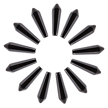 16Pcs Natural Obsidian Pointed Beads, Healing Stones, Reiki Energy Balancing Meditation Therapy Wand, Faceted Bullet, Undrilled/No Hole Beads, 30.5x9x8mm