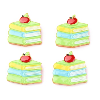 Opaque Resin Cabochons, Book with Apple, Colorful, 26x28x6mm