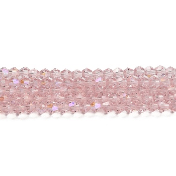 Transparent Electroplate Glass Beads Strands, AB Color Plated, Faceted, Bicone, Pink, 2mm, about 162~185pcs/strand, 12.76~14.61 inch(32.4~37.1cm)