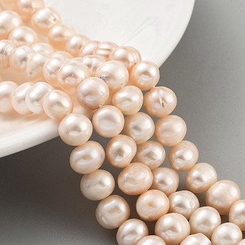 Natural Cultured Freshwater Pearl Beads Strands, Potato, Light Salmon, 8~9mm, Hole: 0.6mm, about 22~23pcs/strand, 6.50 inch(16.5cm)