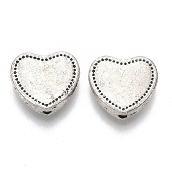 Tibetan Style Alloy Beads, Cadmium Free & Lead Free, Heart, Antique Silver, 11x12x3.5mm, Hole: 1.2mm, about 620pcs/1000g