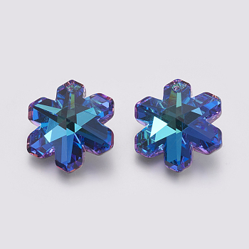 K9 Glass Rhinestone Pendants, Imitation Austrian Crystal, Faceted, Flower, Bermuda Blue, 29x25.5x11~11.5mm, Hole: 1.6mm