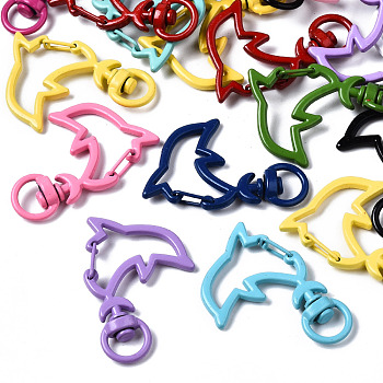 Spray Painted Alloy Swivel Snap Hooks Clasps, Cadmium Free & Nickel Free & Lead Free, Dolphin, Mixed Color, 42.5x28.5x5.5mm, Hole: 5x9mm