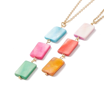 Natural Shell Rectangle Pendant Necklace with 304 Stainless Steel Chains for Women, Golden, Colorful, 17.76~17.91 inch(45.1~45.5cm)
