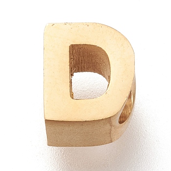 304 Stainless Steel 2-Side Polished Beads, Golden, Letter.D, 5x6x3mm, Hole: 2mm