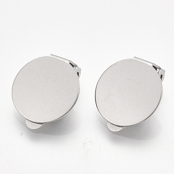 304 Stainless Steel Clip-on Earring Findings, with Round Flat Pad, Flat Round, Stainless Steel Color, Tray: 14mm, 18x14x6.5mm, Hole: 3mm