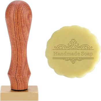 Brass Wax Seal Stamp Head & Pearwood Handle Kit, for DIY Soap, Scrapbook, Word, Head: 40x40x10mm, Handle: 78.3~78.5x22mm, 2pcs/set