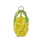 Glass Pendants, Pineapple, with 304 Stainless Steel Jump Rings, Faceted, AB Color Plated, Yellow, 29x17x17mm, Hole: 5mm(PALLOY-MZ01074-03)