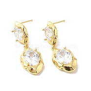 Clear Cubic Zirconia Double Leaf Dangle Stud Earrings, Brass Jewelry for Women, Cadmium Free & Nickel Free & Lead Free, Real 18K Gold Plated, 34mm, Pin: 0.8mm(EJEW-G312-10G)