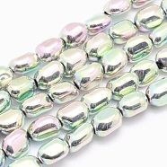 Electroplate Non-magnetic Synthetic Hematite Beads Strands, Nuggets, Rainbow Plated, 7x4~5mm, Hole: 1mm, about 57pcs/strand, 15.7 inch(40cm)(G-L488-A-26)