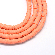 Flat Round Handmade Polymer Clay Bead Spacers, Tomato, 4x1mm, Hole: 1mm, about 380~400pcs/strand, 17.7 inch(X-CLAY-R067-4.0mm-19)