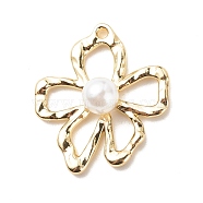 Alloy Pendants, with Imitation Pearl Acrylic Beads, Flower, Light Gold, 25x21.5x6.5mm, Hole: 1.5mm(PALLOY-JF01640-01)