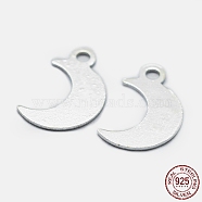 925 Sterling Silver Charms, Moon, with S925 Stamp, Silver, 11x7x0.5mm, Hole: 1mm(STER-I014-19S)
