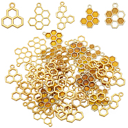 60Pcs 5 Style Alloy Pendants, with Enamel, Hollow Honeycomb Charm, Golden, 19~29.5x15~18x2mm, Hole: 2mm, 12pcs/style(FIND-SC0005-93)