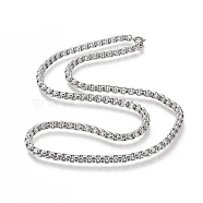 304 Stainless Steel Box Chain Necklaces, with Lobster Claw Clasps, Stainless Steel Color, 22.04 inch(56cm), 4.8mm(NJEW-I238-02P)
