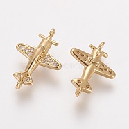 Brass Cubic Zirconia Links, Long-Lasting Plated, Propeller Airplane, Clear, Real 18K Gold Plated, 16.5x11.5x5mm, Hole: 0.8mm(ZIRC-E162-01G)