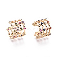 Brass Micro Pave Cubic Zirconia Cuff Earrings, Colorful, Golden, 14.5x13x12mm, Inner Diameter: 11.2mm(EJEW-I249-10G)