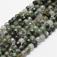 Natural Moss Agate Beads Strands, Faceted, Round, 4mm, Hole: 1mm, about 96pcs/strand, 14.9 inch~15.1 inch(G-D840-25-4mm)
