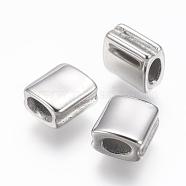 304 Stainless Steel Beads, Square, Stainless Steel Color, 8x7x4.5mm, Hole: 2x3.5mm(STAS-E130-02P)