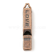 Tibetan Style Alloy Pendants, Whistle with Word Love, Red Copper, 49x9x7mm, Hole: 5x4mm(PALLOY-A007-15R)