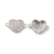 Brass Micro Pave Clear Cubic Zirconia Connector Charms, Heart Links, Platinum, 10x16x4mm, Hole: 1.4mm(KK-E068-VB339)
