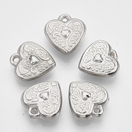 CCB Plastic Pendants, Heart, Platinum, 16.5x15x5.5mm, Hole: 1.2mm, about 628pcs/398g(CCB-T010-29P)
