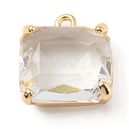 Brass with K9 Glass Pendants, Light Gold, Rectangle Charms, Crystal, 15.5x14x6.5mm, Hole: 1.4mm(KK-C024-01KCG)