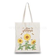 Foldable Canvas Cloth Pouches, with Handle, Reusable Shoulder Bags for Shopping, Sunflower Pattern, 38x33cm(ABAG-WH0033-017)
