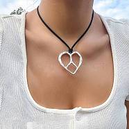 Alloy Pendant Necklaces, with Wax Rope, Jewely for Women, Heart, Antique Silver, 58.54 inch(148.7cm)(NJEW-K261-09E-AS)