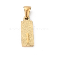 304 Stainless Steel Pendants, Golden, Rectangle with Letter Charm, Letter I, 17.5x6.5x3mm, Hole: 3x6mm(STAS-Z120-03I-G)