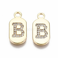 Brass Micro Pave Clear Cubic Zirconia Pendants, Nickel Free, Real 18K Gold Plated, Oval with Word, Letter.B, 16x7.5x1.5mm, Hole: 1.8mm(KK-S360-052B-NF)