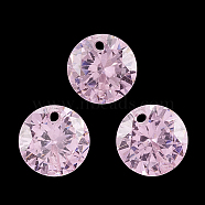 Cubic Zirconia Charms, Faceted, Flat Round, Pearl Pink, 6x3.5mm, Hole: 0.8mm(X-ZIRC-N033-B-08)